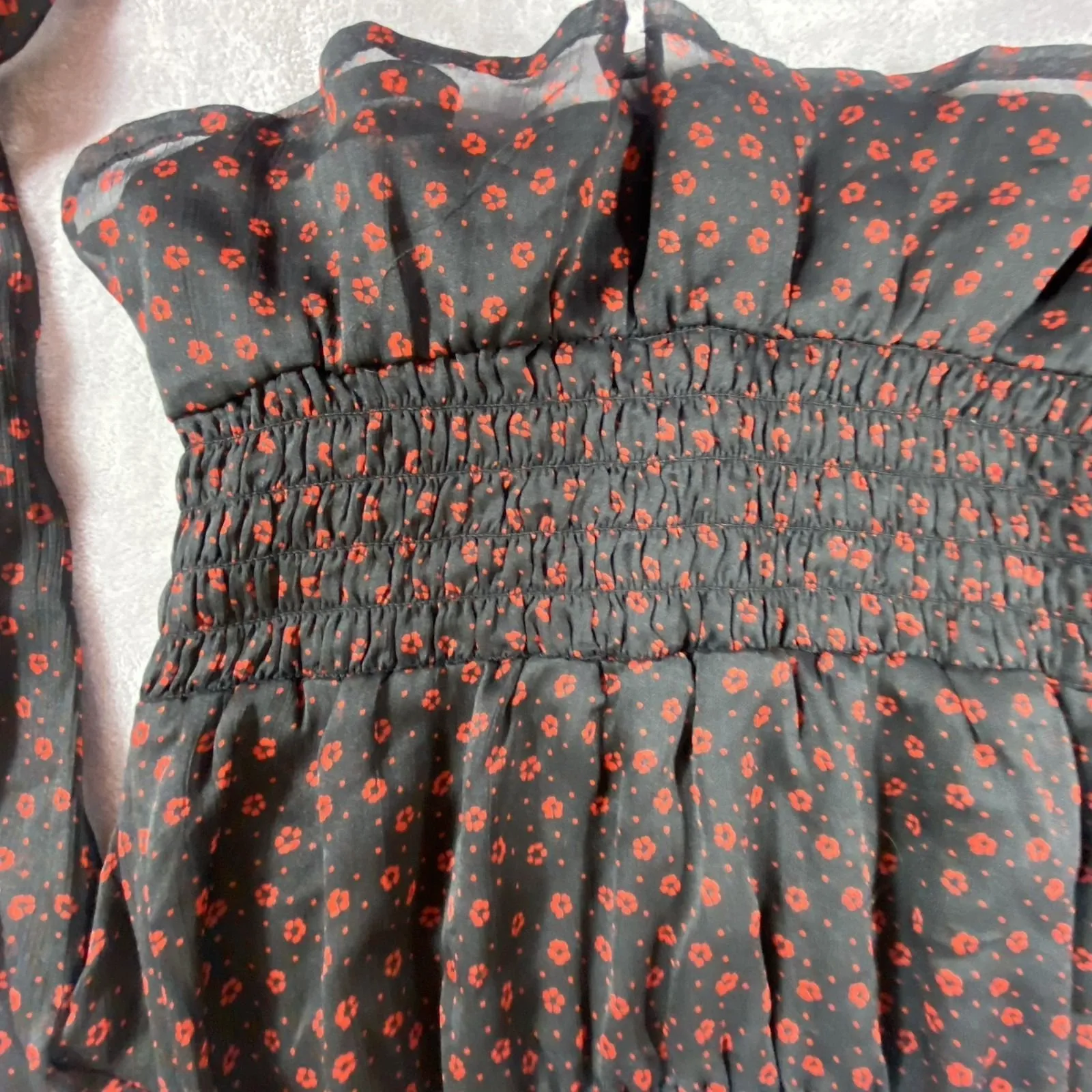 Abercrombie & Fitch Floral Puff Sleeve Top XS Women Crop Peasant Y2K Black 90's‎ - Image 7
