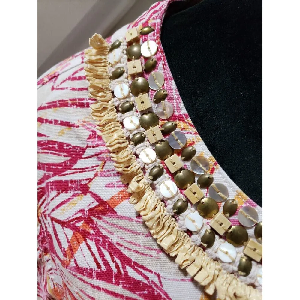Ruby Rd. Women's Multi Floral Island Leaves Beads Cotton Blazer Jacket Size 14 - Image 5