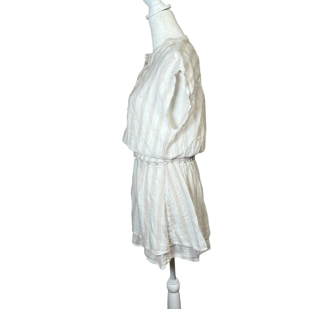 RAILS Angelina Mini Dress Latte Stripe Smocked Sz Small Linen Blend Tiered Boho - Image 6