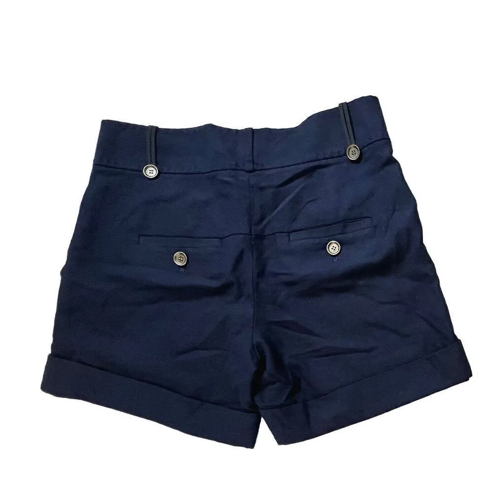 Diane Von Furstenberg Cuffed Mid Rise Pleated Navy Wool‎ Shorts sz 4 Modern - Image 7