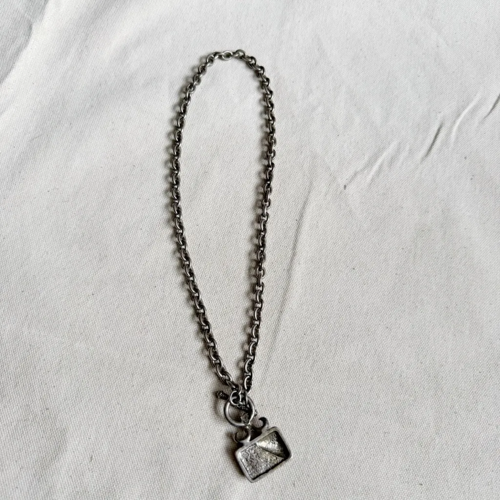 Signed PD Crown Chunky Chain Rectangle Black Onyx Stone Pendant Silver Necklace - Image 6