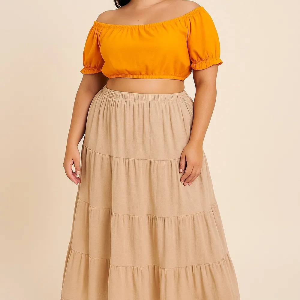 PrettyLittleThing Plus Size 12 Orange Cottage Crop Milkmaid Boho Festival Y2K - Image 2