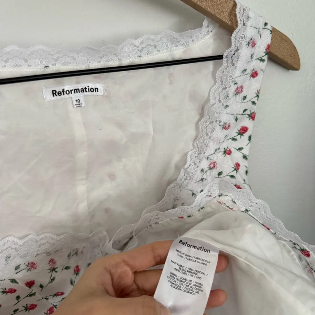 Reformation 10 NEW Rosalie Linen Top Alyssa White Romantic Preppy Cottage - Image 6