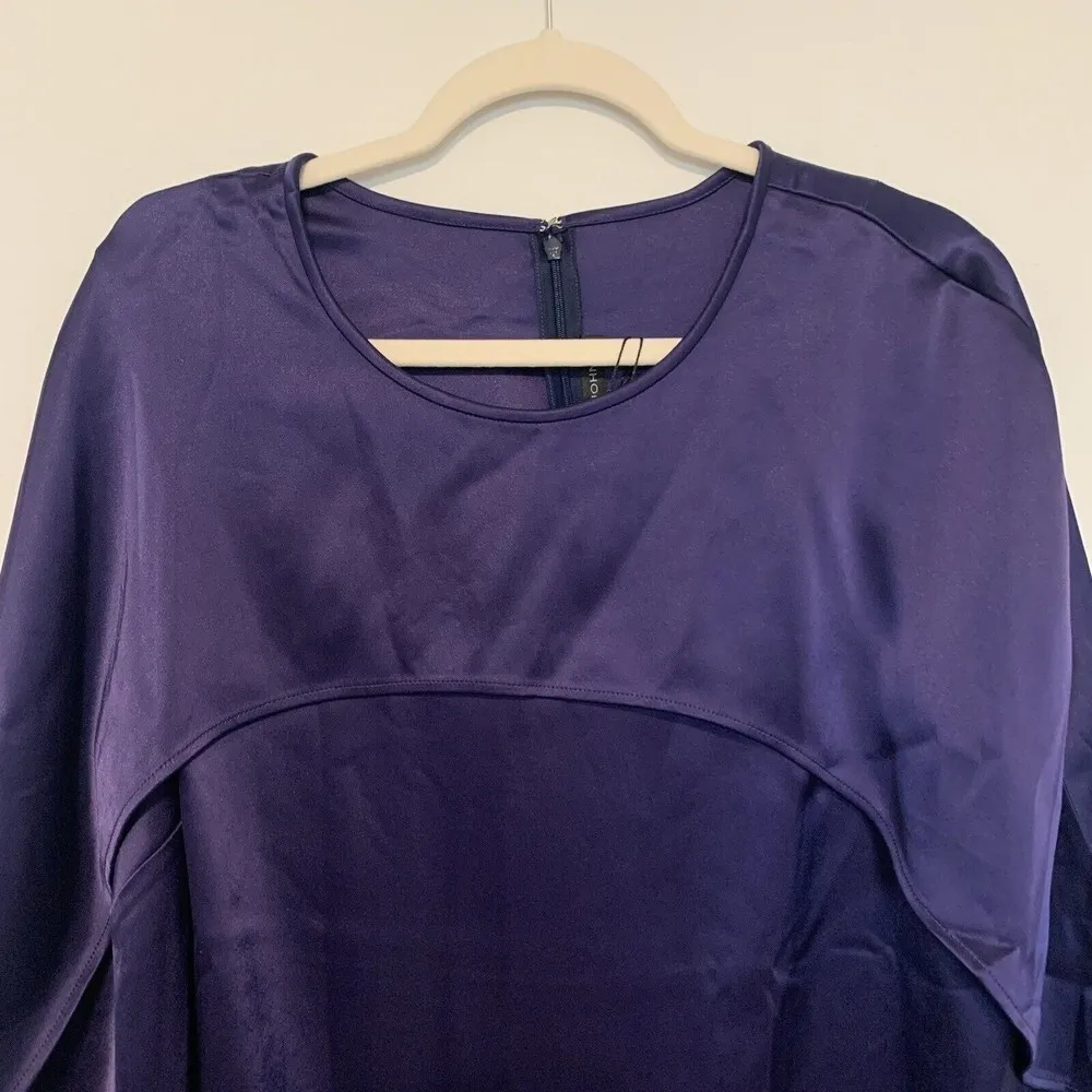 ST. JOHN Womens Size XL Purple Satin Cape Detail Top Blouse - Image 2