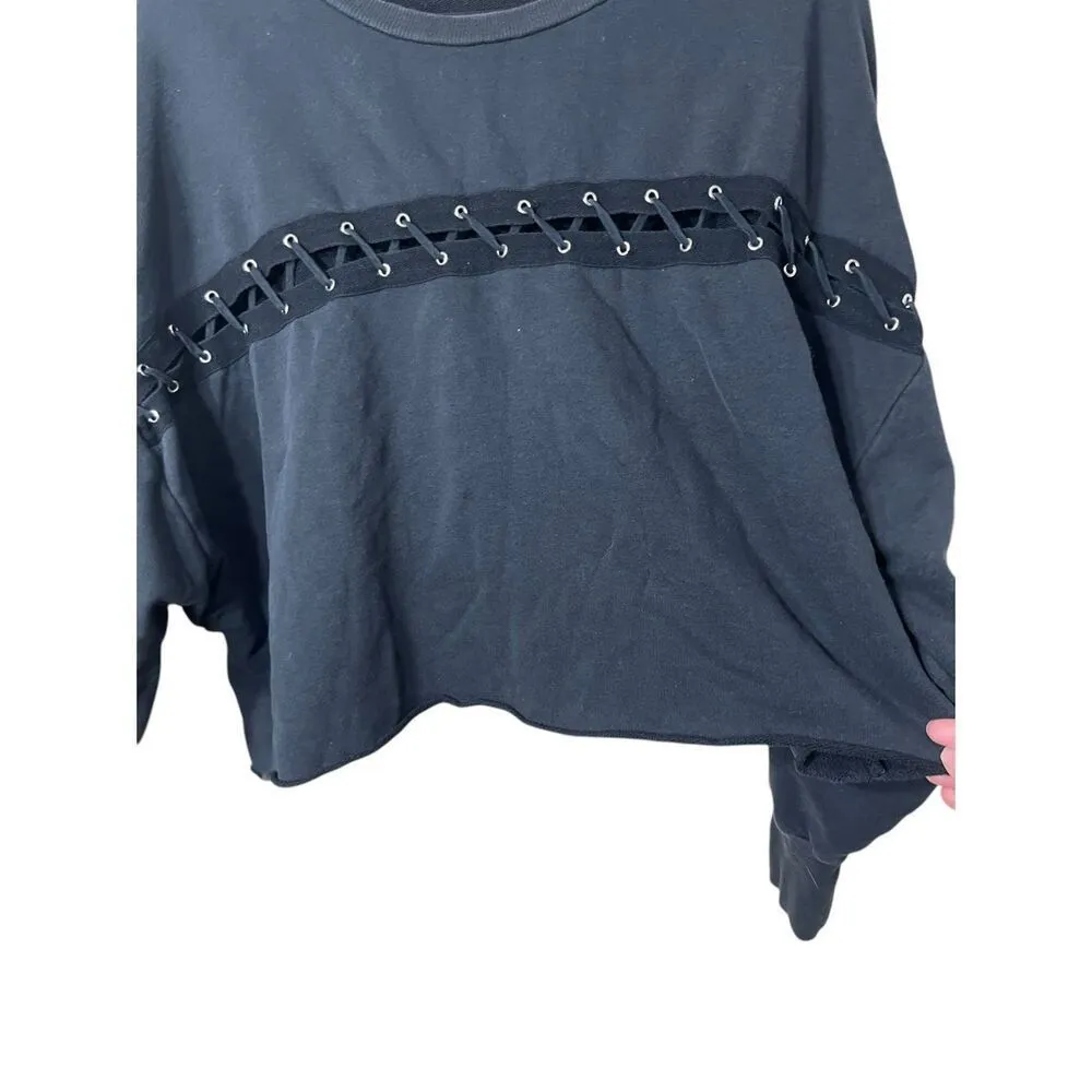 Zara Lace Up Gray/black Crewneck Sweatshirt Size Medium‎ - Image 2