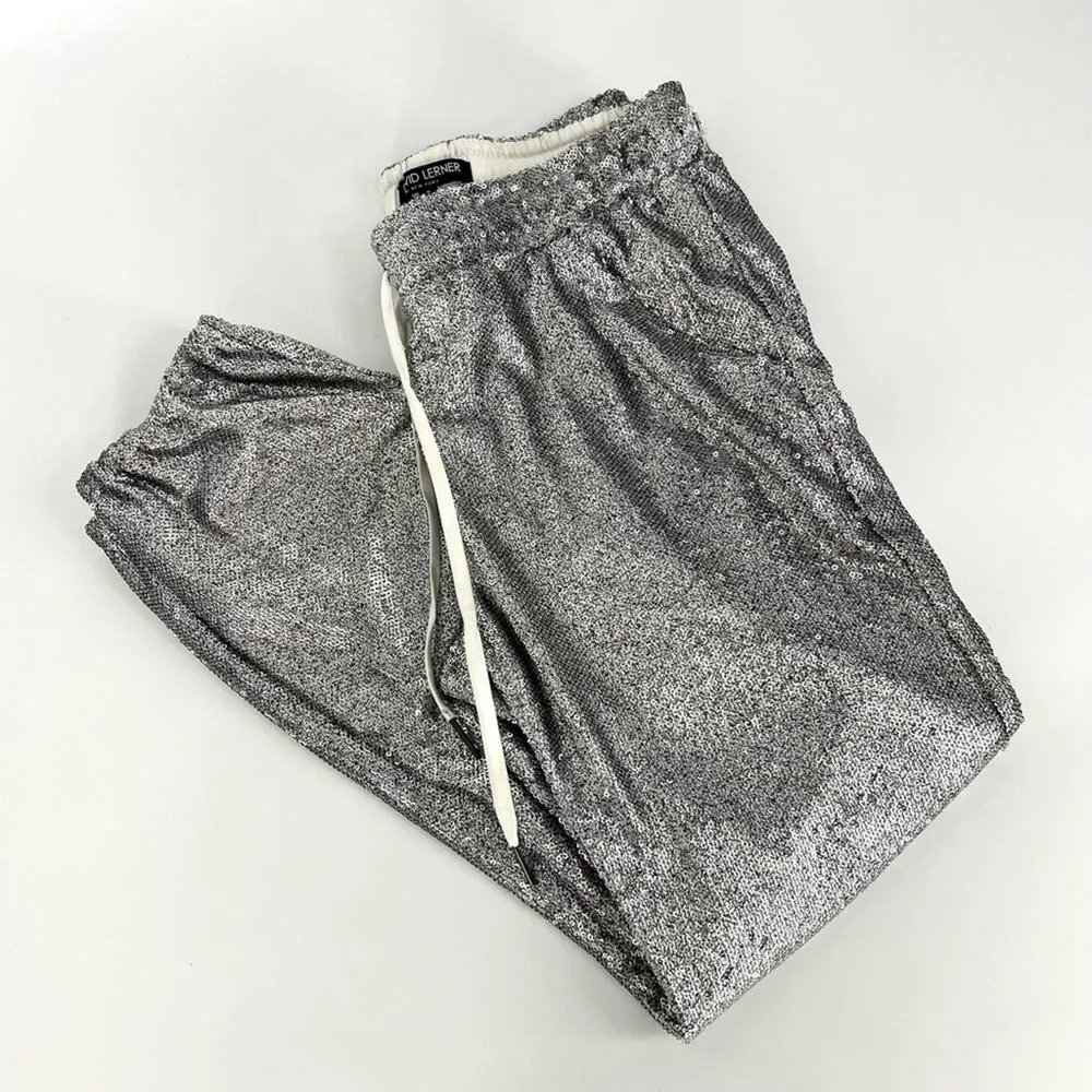 David Lerner Sequin Lounge Joggers Silver S - Image 4