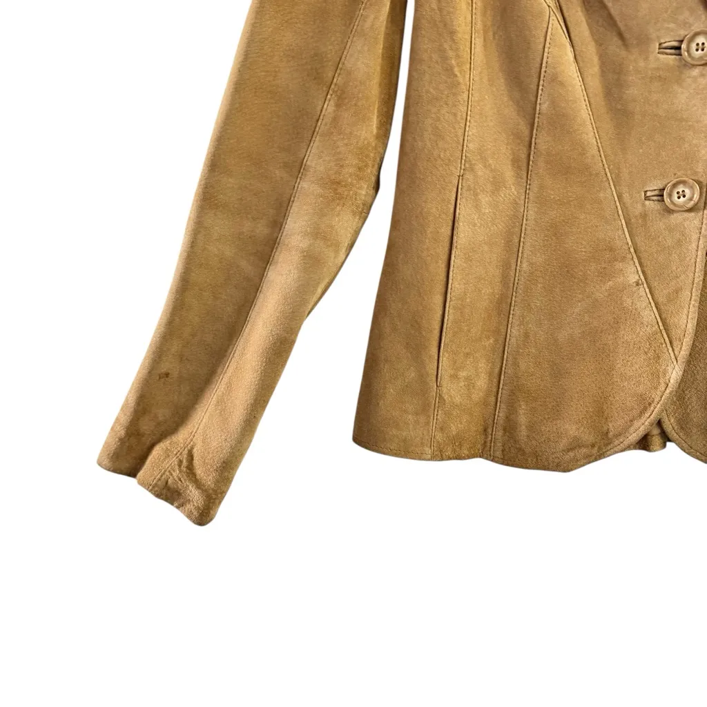 Siena Tan Suede Leather Blazer Jacket Women’s Size 4 Tailored Button Front - Image 7