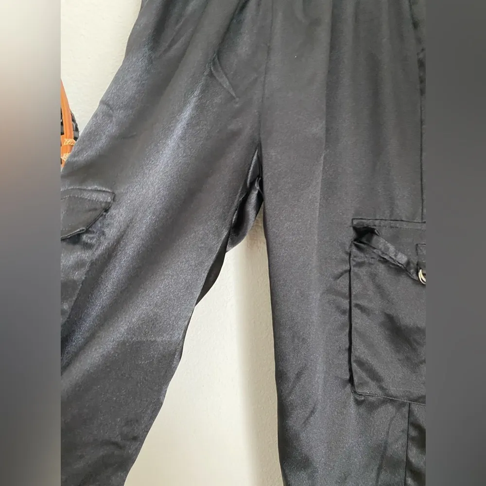 Parisian Black Satin Utility Sweatpants, Size 4 - Image 4