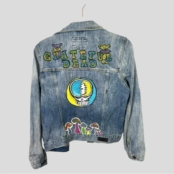 Abercrombie & Fitch Jean Jacket Women’s Large Grateful Dead Hand Painted 091 - Image 2