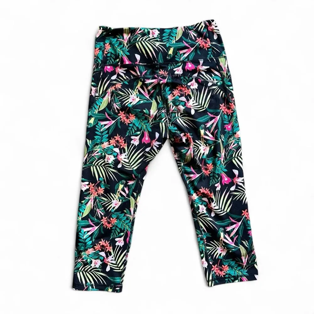 Old Navy High-Rise Elevate Compression Crop Leggings Tropical Print L - Image 3