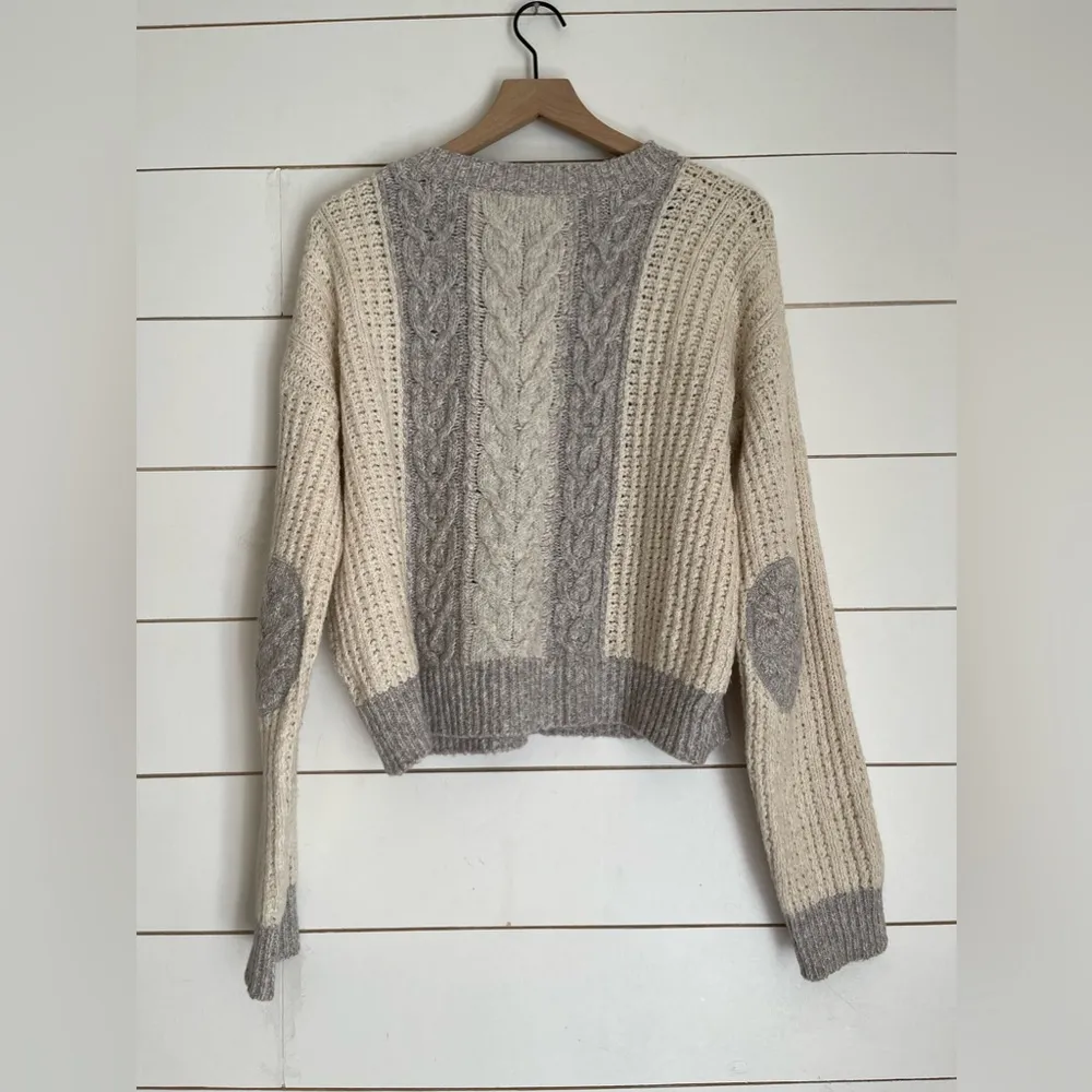 Anthropologie Sleeping on Snow M Cable Knit Pullover Sweater Gray Ivory $168 - Image 7