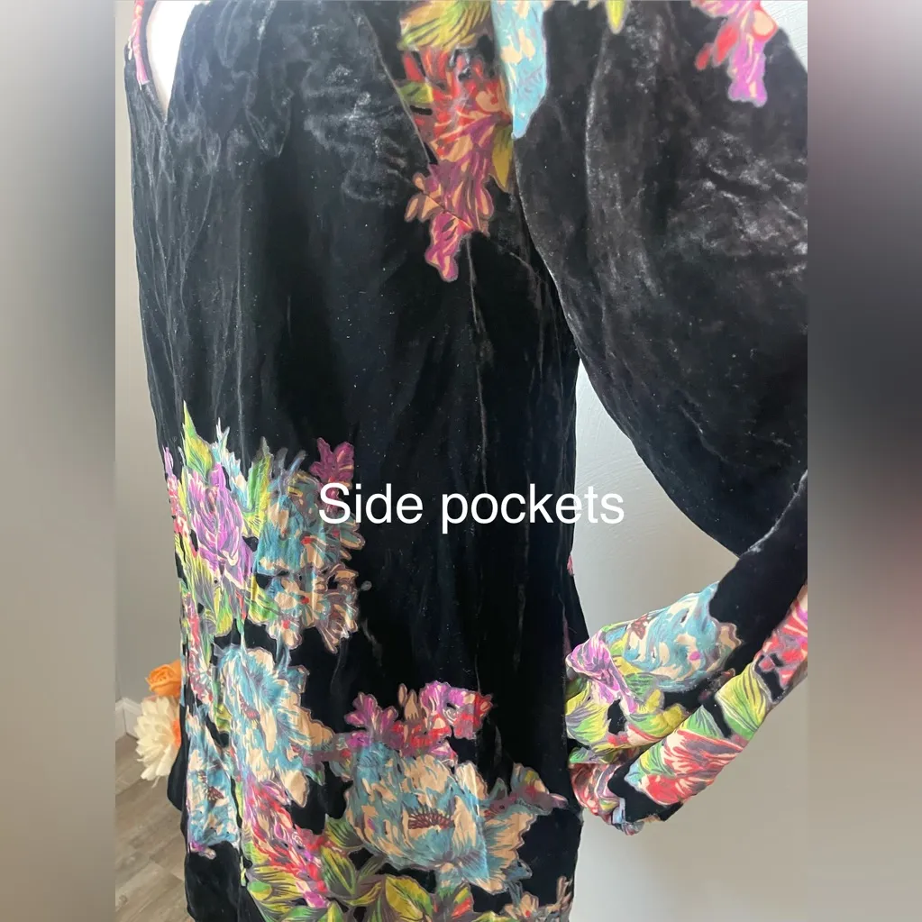 Free People Misha Burnout Velvet Mini Dress Black Floral Boho Whimsigoth V-Neck - Image 7