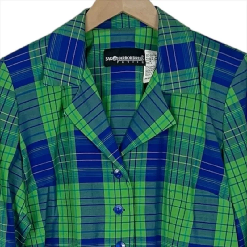 Vintage Sag Harbor Blue and Green Plaid Shirt Jacket Shacket Size 6 Petite - Image 4