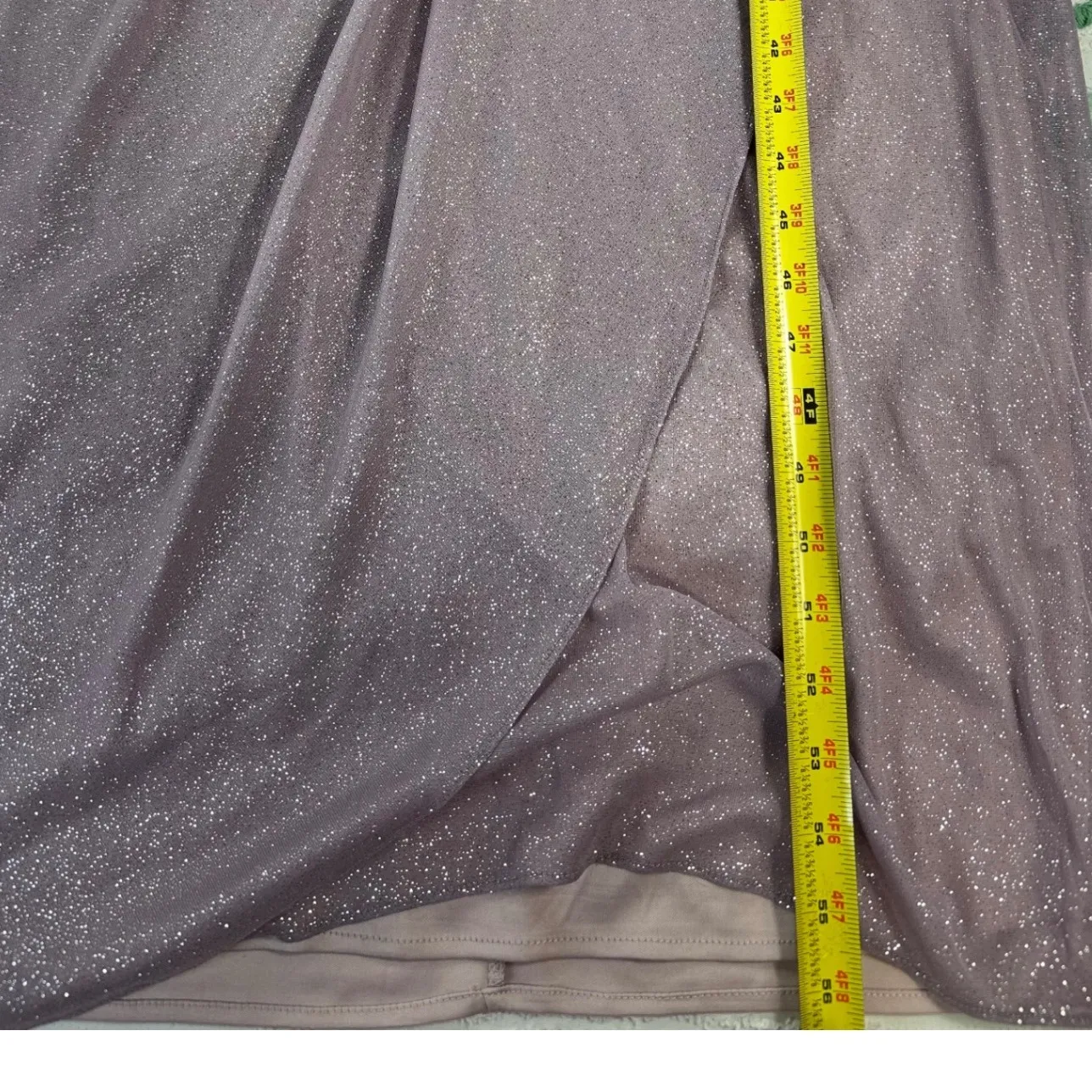 Alex Evenings Mauve Sparkle Ruched Off Shoulder Gown Formal Evening Dress 16 - Image 3