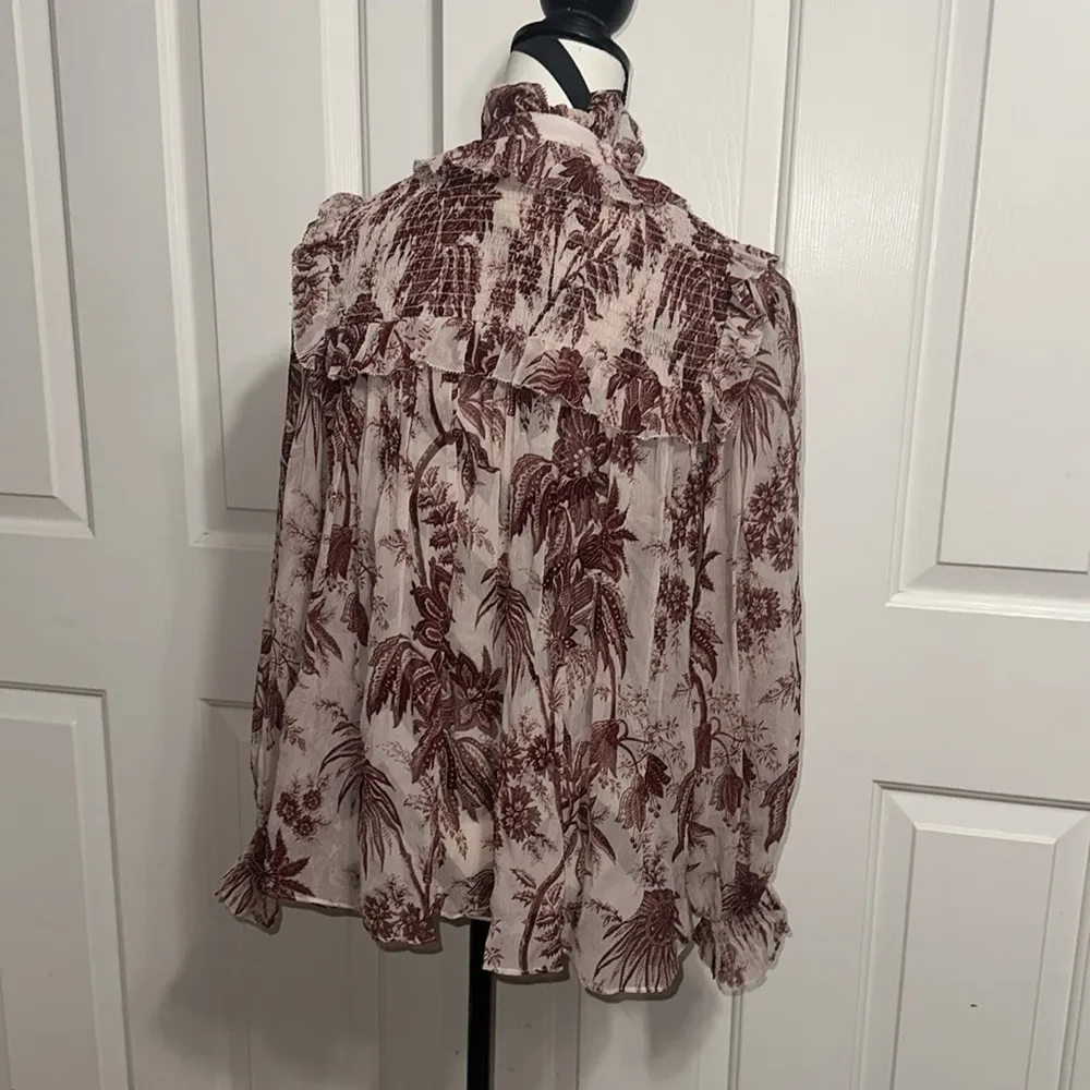 CARA CARA Silk Michelle Blouse Jacobean Toile Blush Red Size XS - Image 3