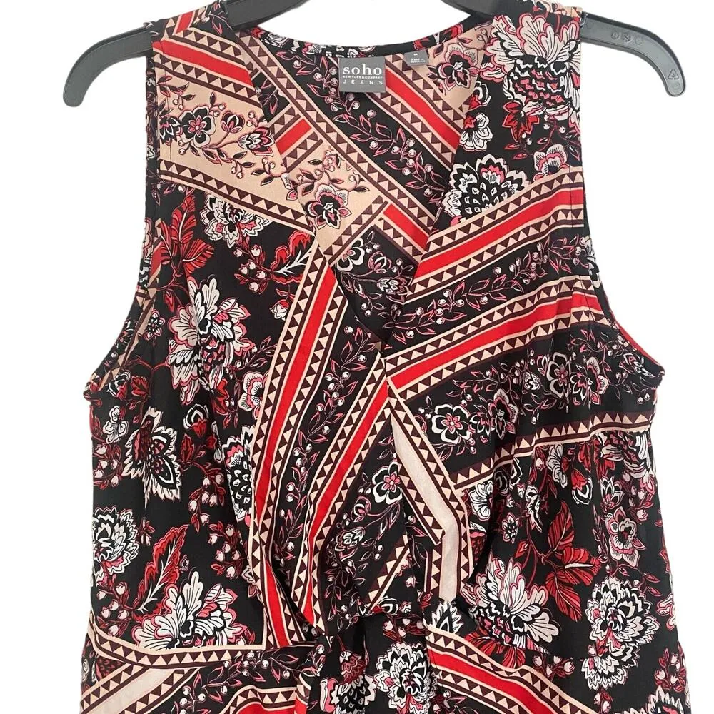 SOHO NY & Co Jeans Top Women's Size M Sleeveless Floral Black Red - Image 5