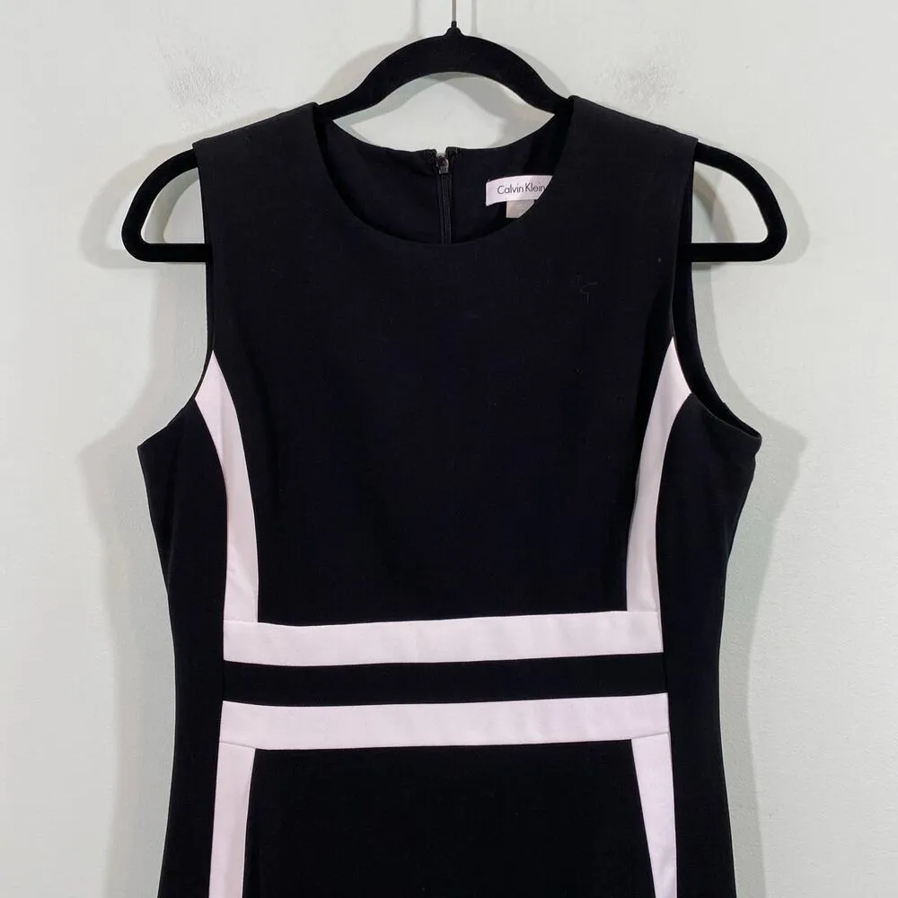 Calvin Klein Black White Contrast Sleeveless Sheath Dress Sz 6 CareerWear Office - Image 2