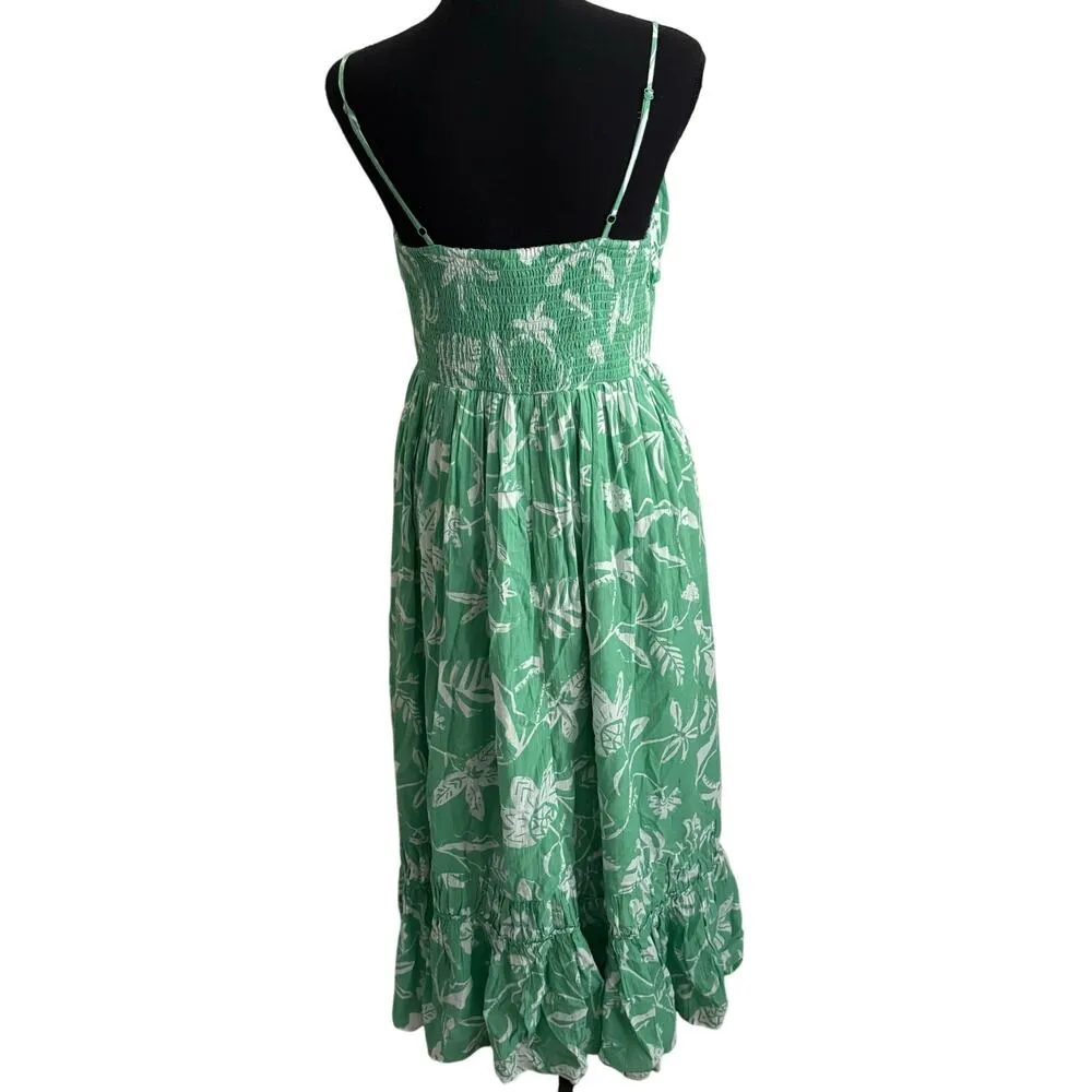 American Eagle Corset Tiered Floral Cotton Midi Dress Medium Women’s Green - Image 3
