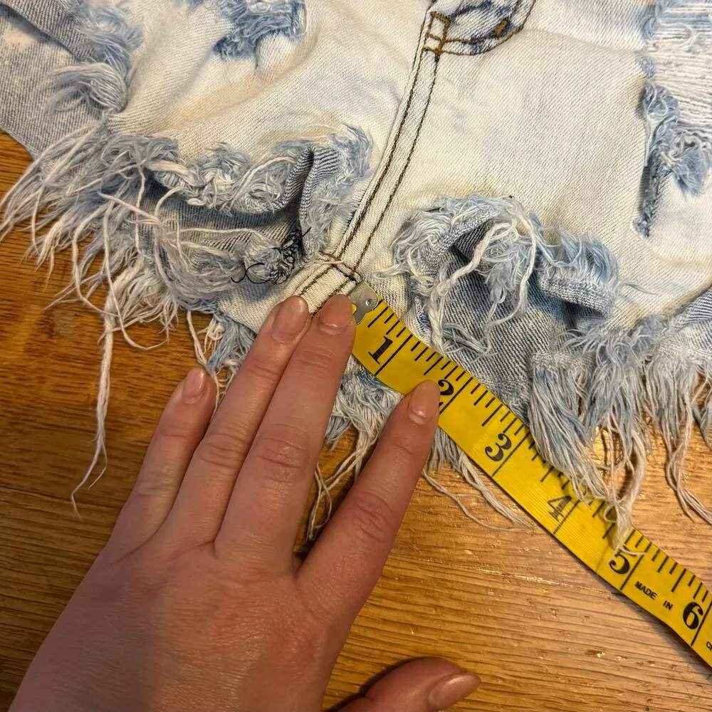 KanCan Women’s 27 Acid Wash Distressed Holes Festival Daisy Duke Denim Shorts Blue - Image 4