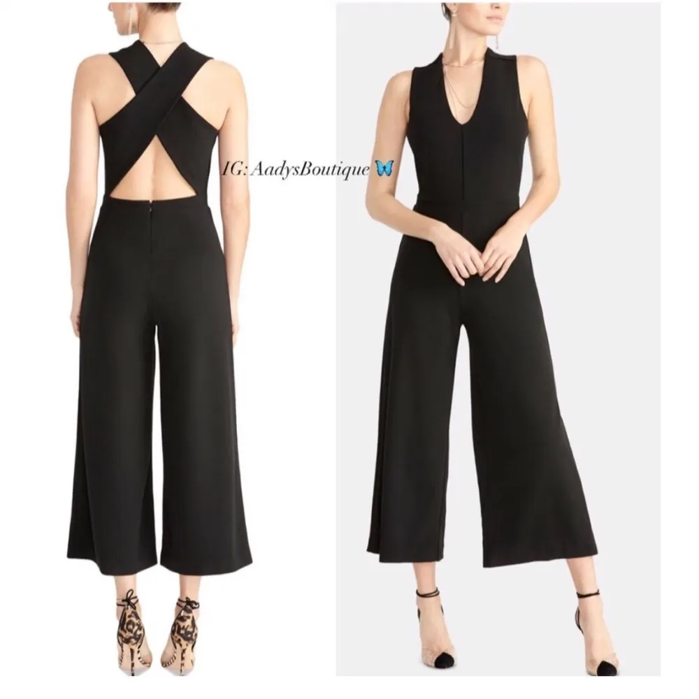 Rachel Roy Jumpsuit Black V-Neck Cross Back Wide Leg Pants Size L New w/Tag $139 - Image 2