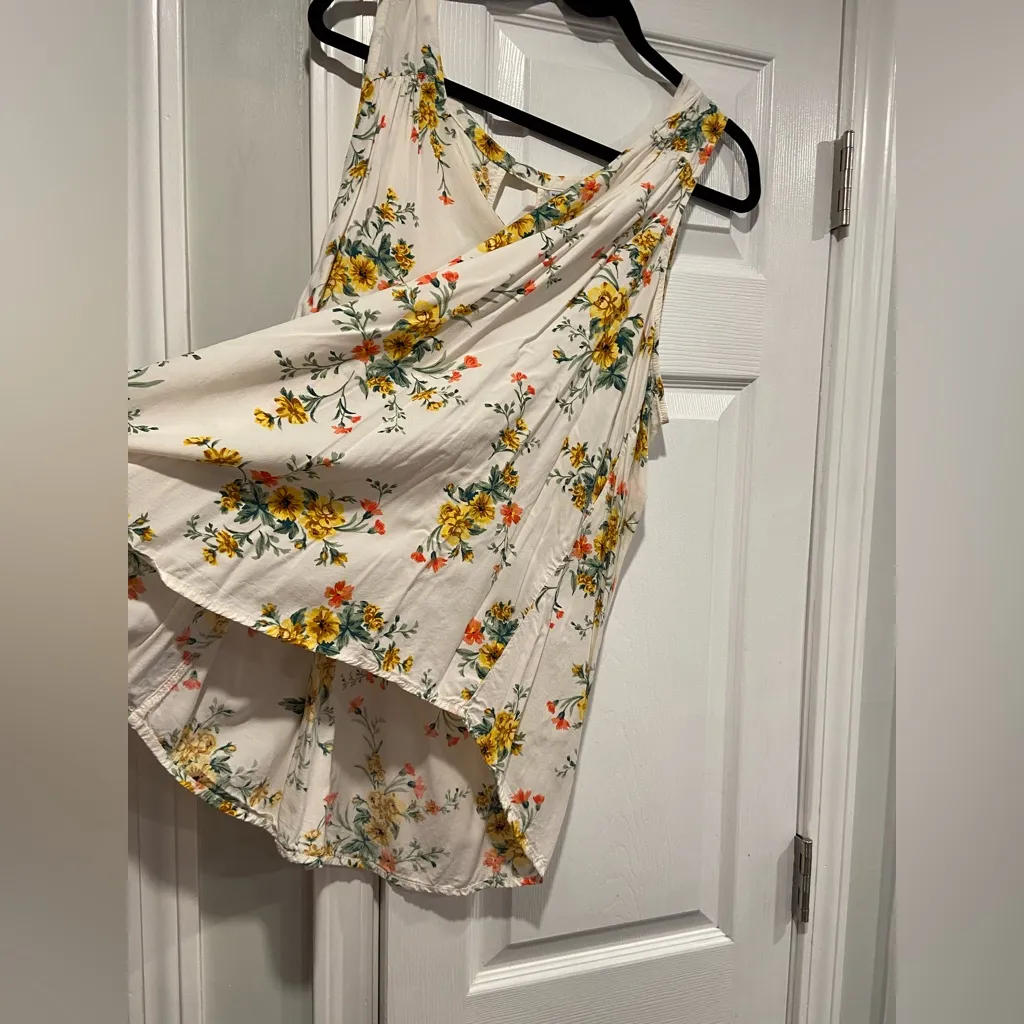 Old Navy Size XXL Cream Floral V Neck Flowy Keyhole Back  Tunic Tank Top - Image 6