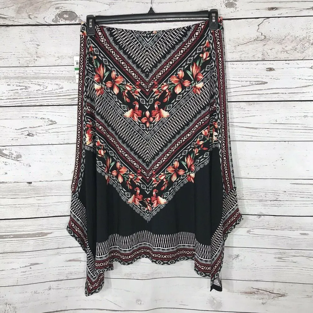 JM Collection XX-Large Midi Skirt Floral Geometric Asymmetrical Stretch Pull-On - Image 4