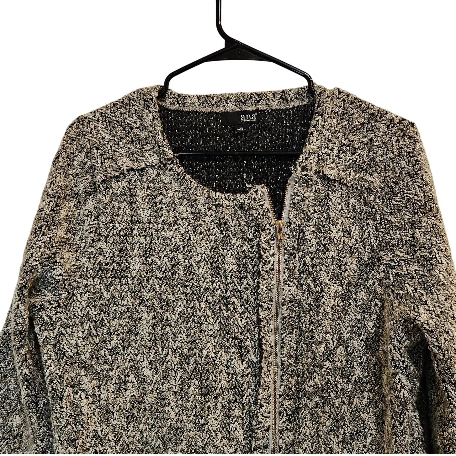 A.N.A A New Approach Black Crewneck Full Zip Preppy Tweed Blazer Jacket Size XL - Image 3