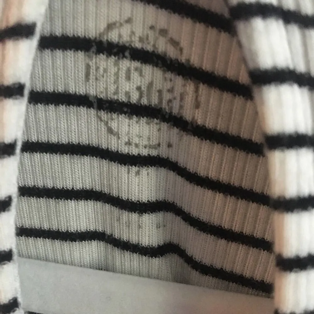 SO Striped Long Sleeve Mock Neck Top White Black Small Keyhole Rayon Junior's - Image 7