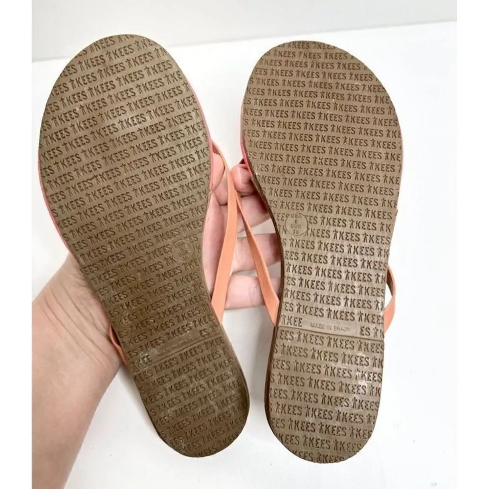 Tkees Coral Pink Leather Flip Flops Sandals Beach Pool Summer Shoes Size 5 - Image 6