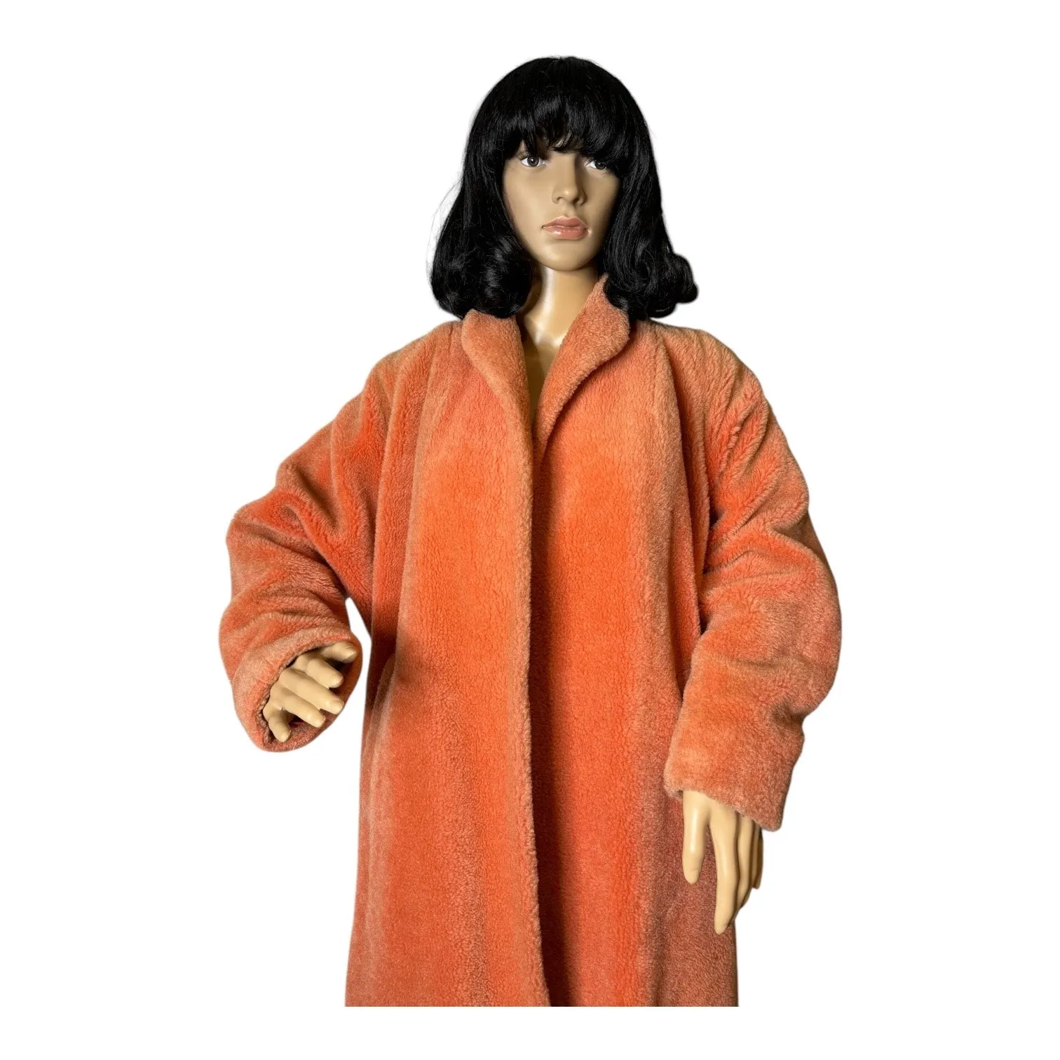 Vintage 60's Ranelagh Selfridges Mono London orange faux fur open front coat XL - Image 7