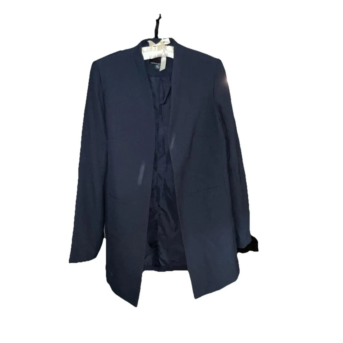Cynthia Rowley Navy Blue Open Front Long Lined Blazer Size M - Image 2