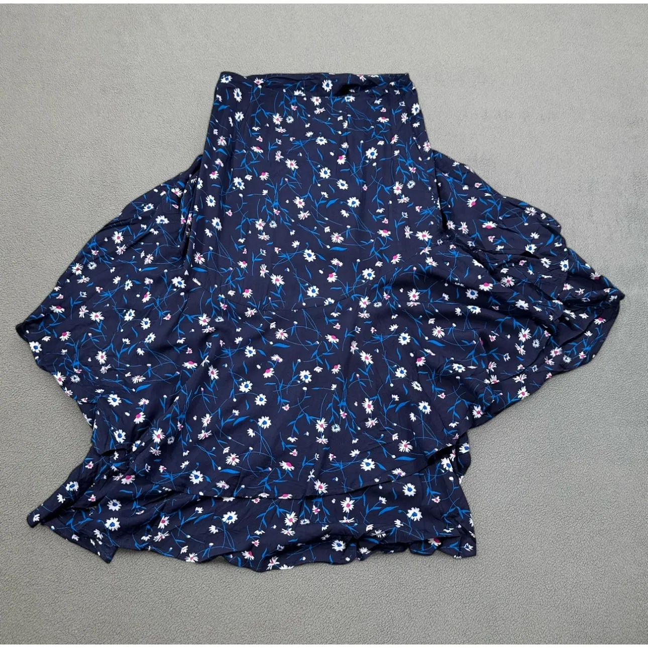 8 Birdies Floral Ruffle Maxi Skirt Womens S Navy Blue Cottagecore Layered Zipper - Image 2