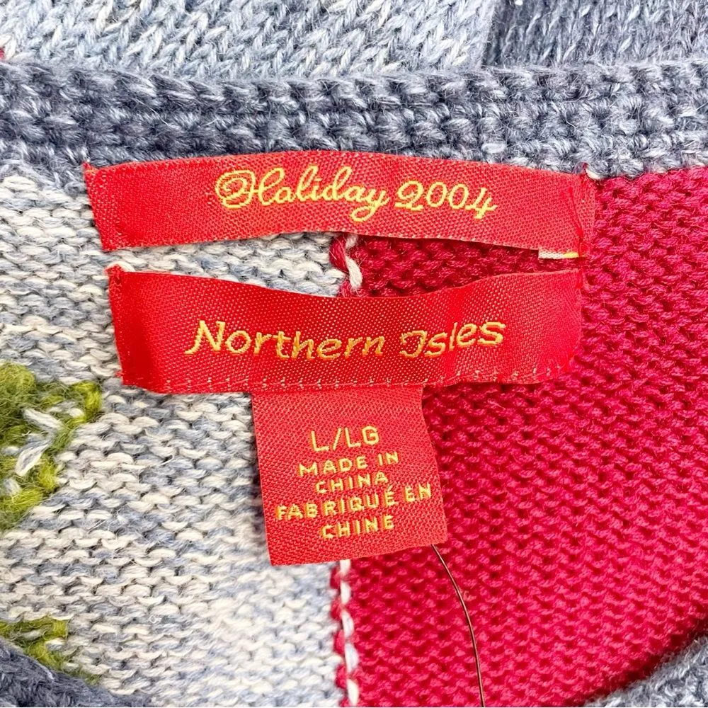 NWT Vintage Northern Isles Christmas Poinsettia Patchwork Cardigan Size Large Blue - Image 9