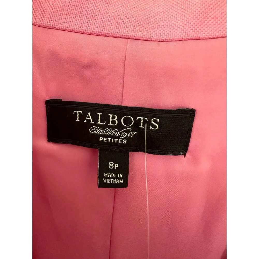 Talbots Women's Pink Linen Cotton Blend Crop Button Down Lined Peacoat Petite 8 - Image 5