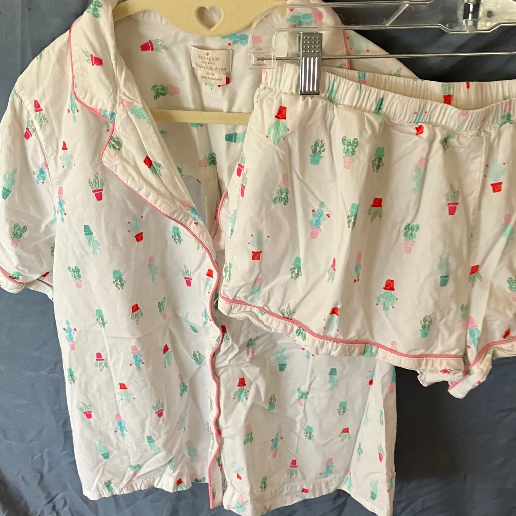 Kate Spade: White Pajama Set- Cactus Print-Cotton Blend- L - Image 13
