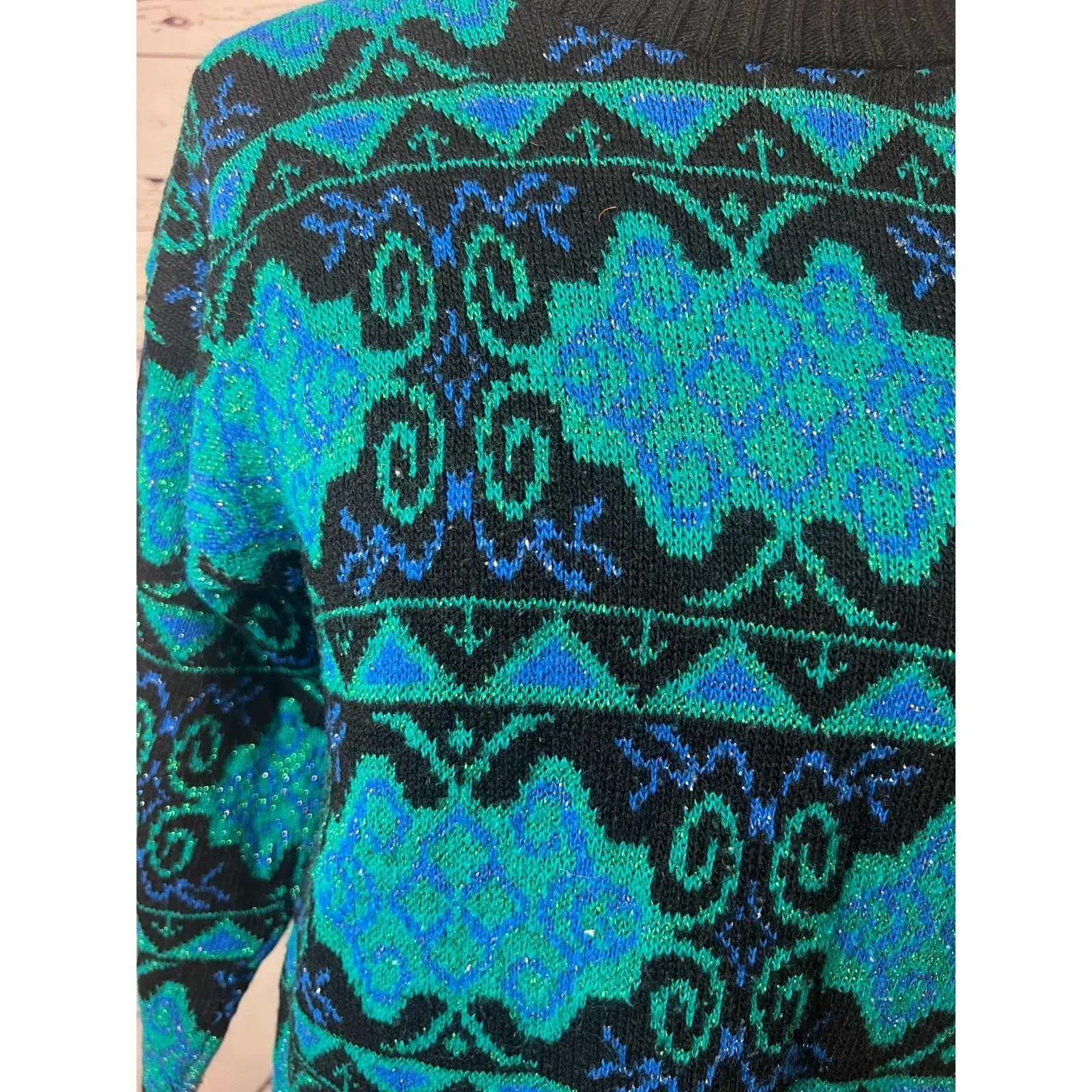 Dana Smith vintage sweater Pullover Metallic 80s USA Paisley Cottage Acrylic Size L - Image 5