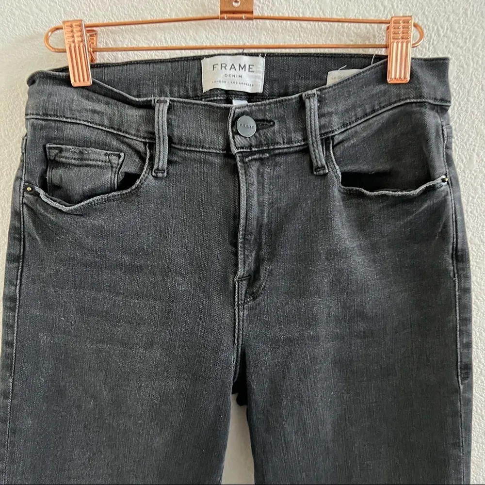 FRAME Denim Le Skinny de Jeanne Crop Washed Black Raw Hem 28 - Image 3