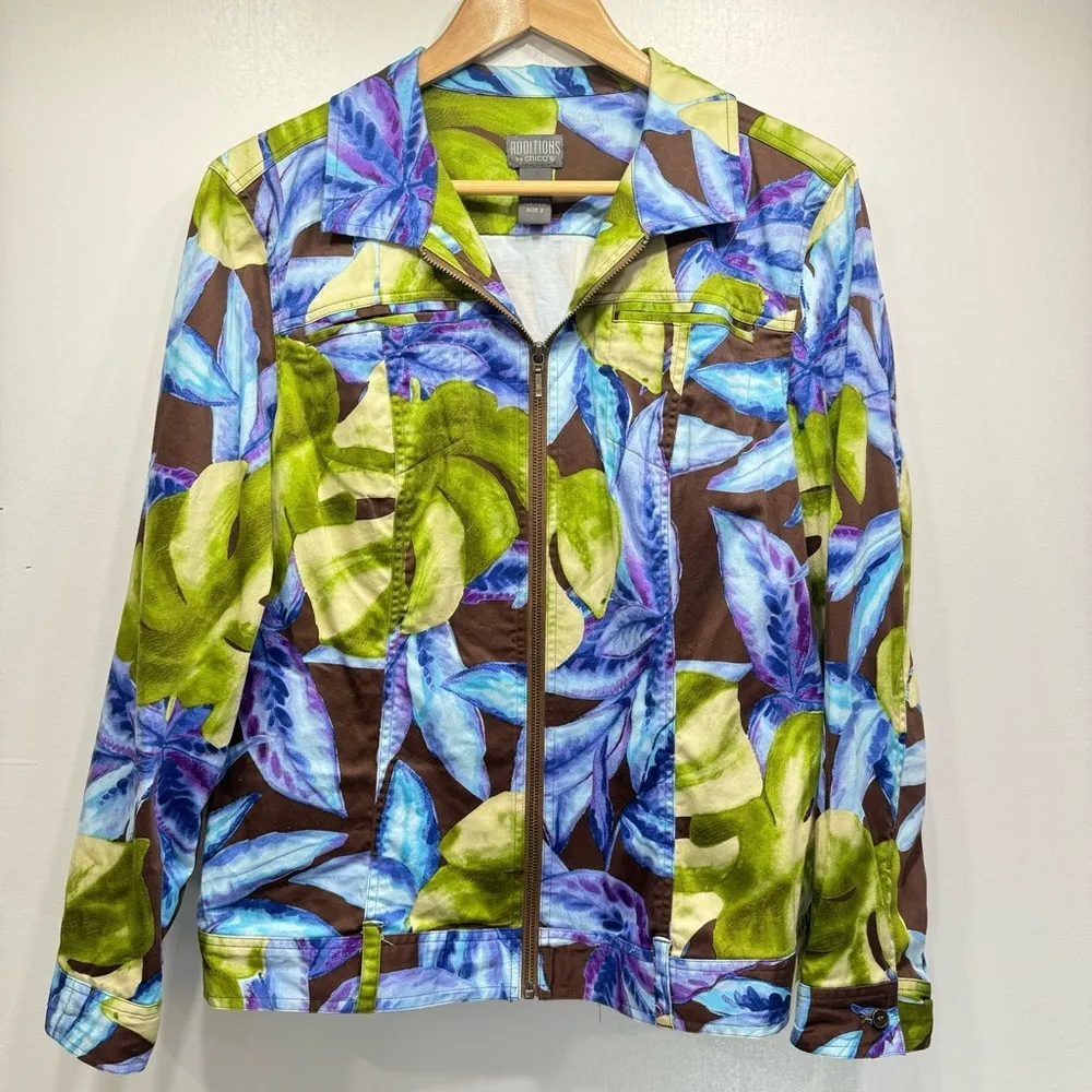 Chico’s Additions Tropical Print Zip Front Lightweight Long Sleeve Jacket 2/L - Image 6