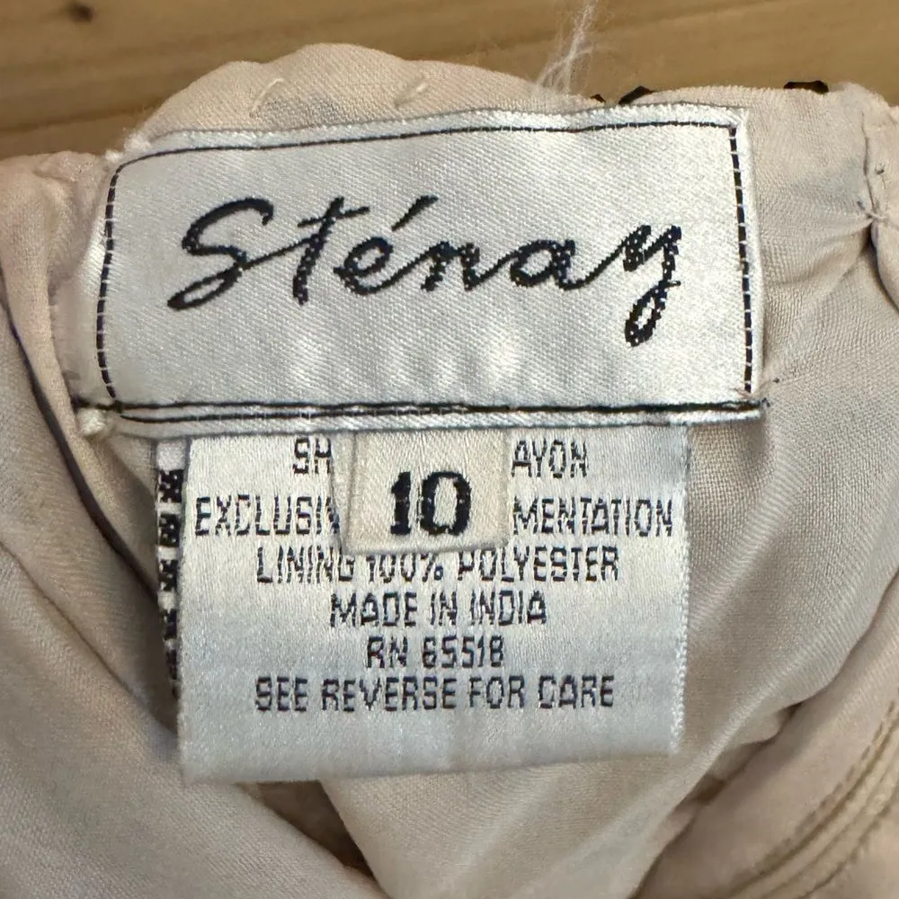 Vintage Stenay Size Small Beaded High Halter Scalloped Neckline Fancy Prom Gown Black - Image 13