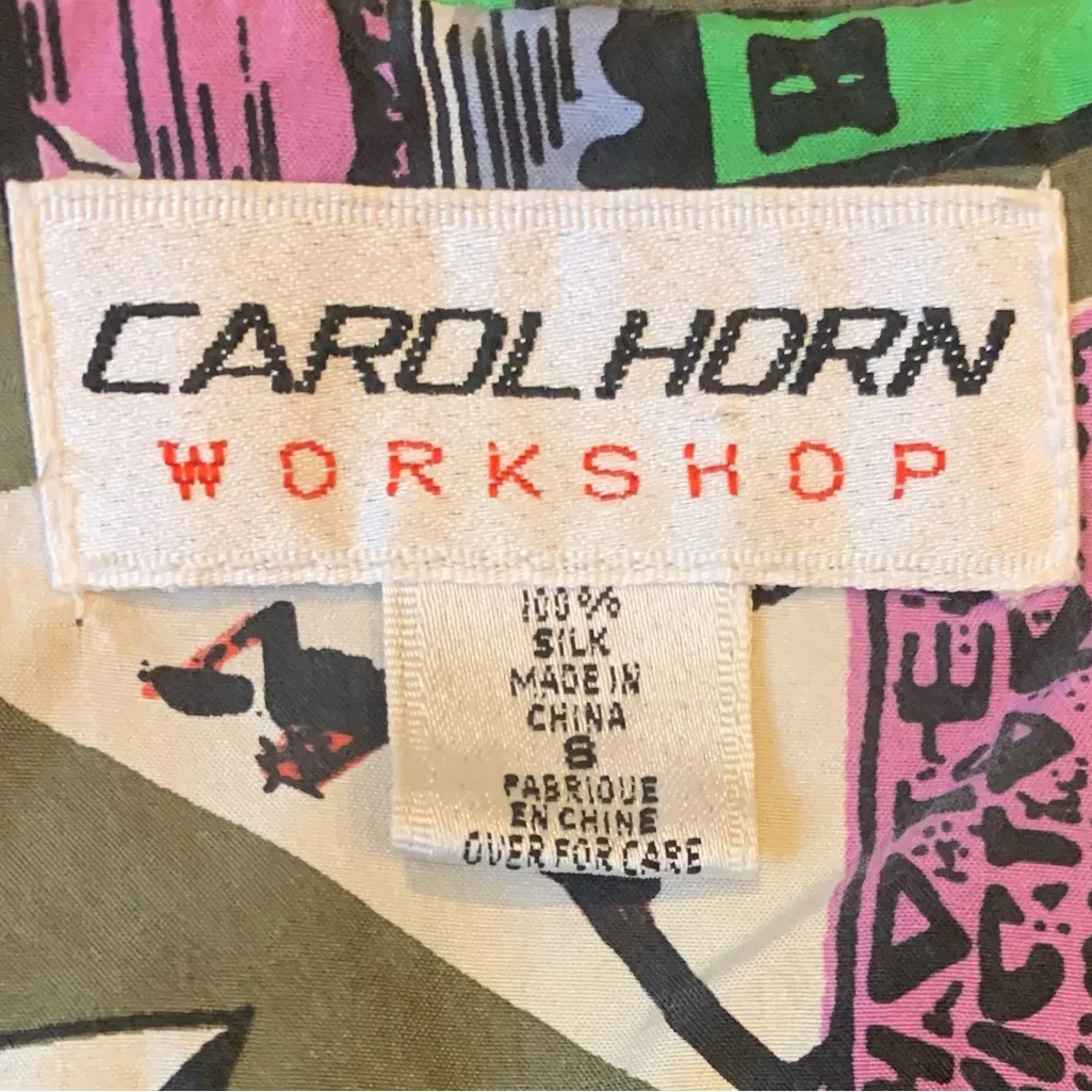 Vintage Carol Horn Workshop Art Travel Stamp Boyfriend Blazer SZ Small Green - Image 3
