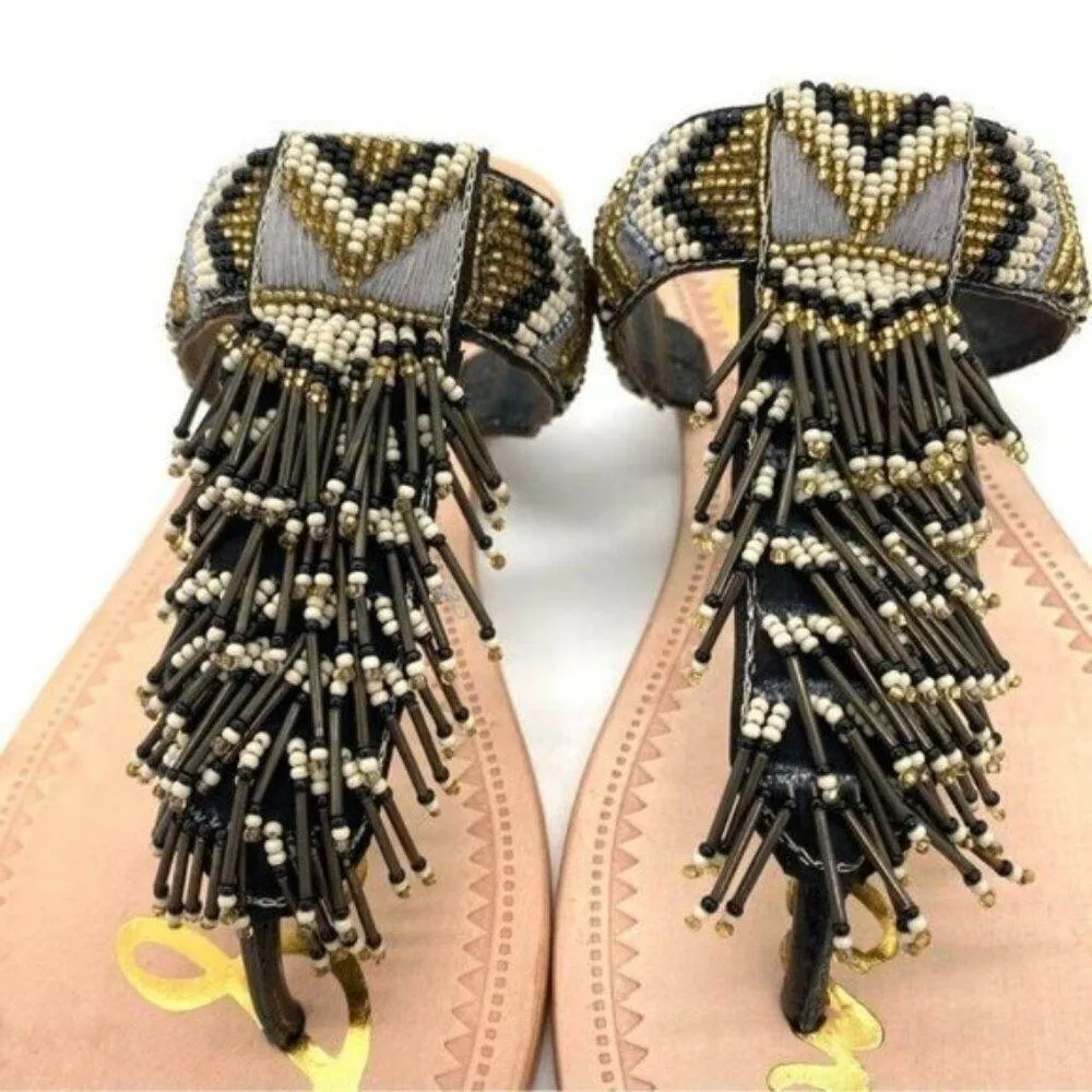Sam Edelman Anella Beaded Fringe Flat Leather Sandals - Image 6