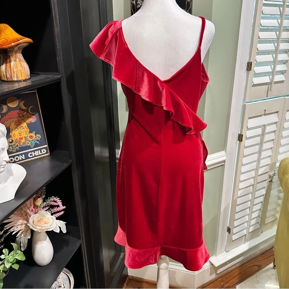 Express Red Velvet Ruffle Dress – Size Medium - Image 5