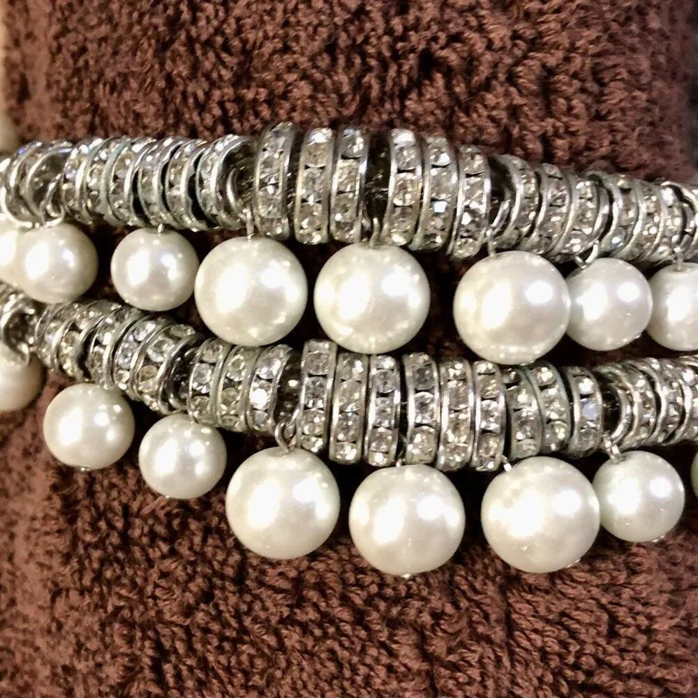 Cache Pearl and Rhinestone Bracelet Heavy Silver Metal Rondelle New NWT $98 - Image 8