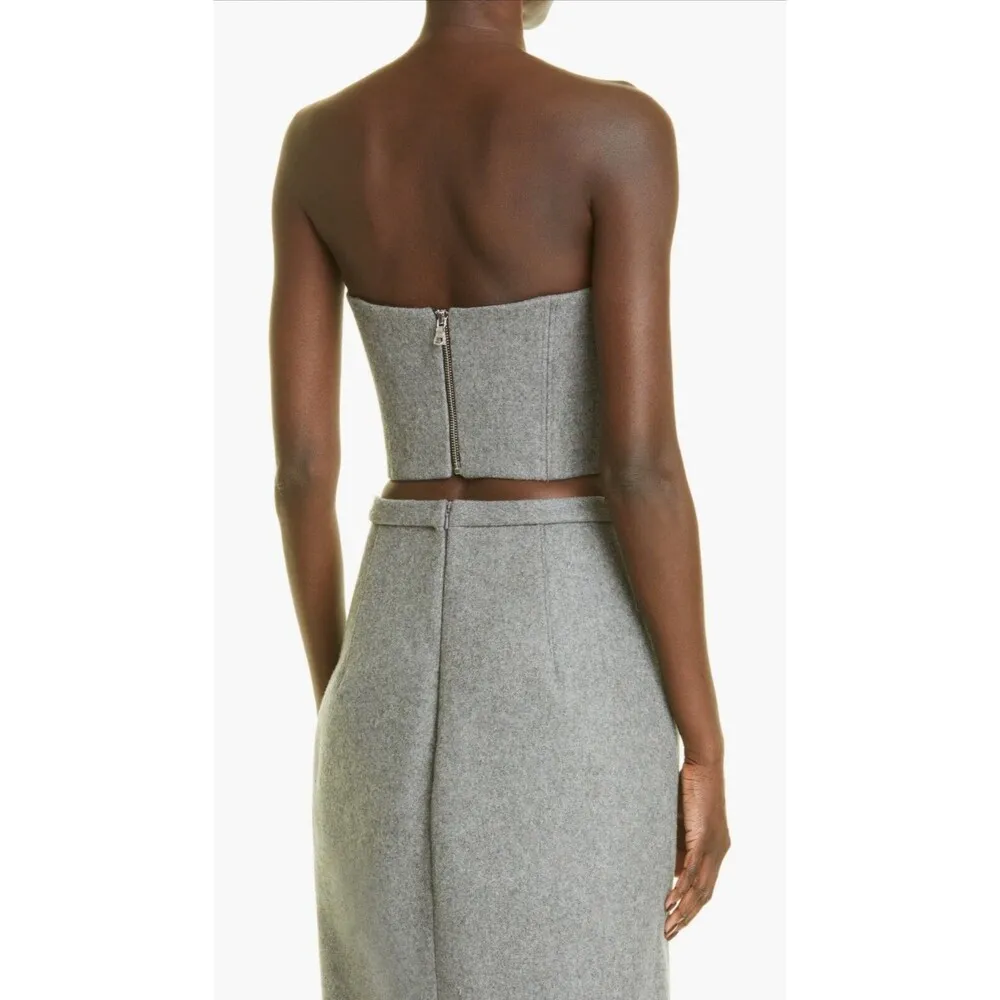 $525 LaQuan Smith Boiled Wool Bustier Top Heather Gray Size Medium NWT - Image 4