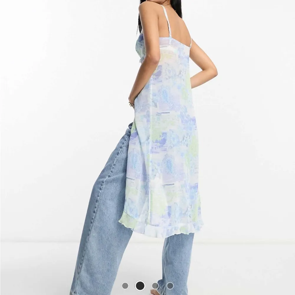 ruffle longline cami with split front in blue paisley print - Image 2