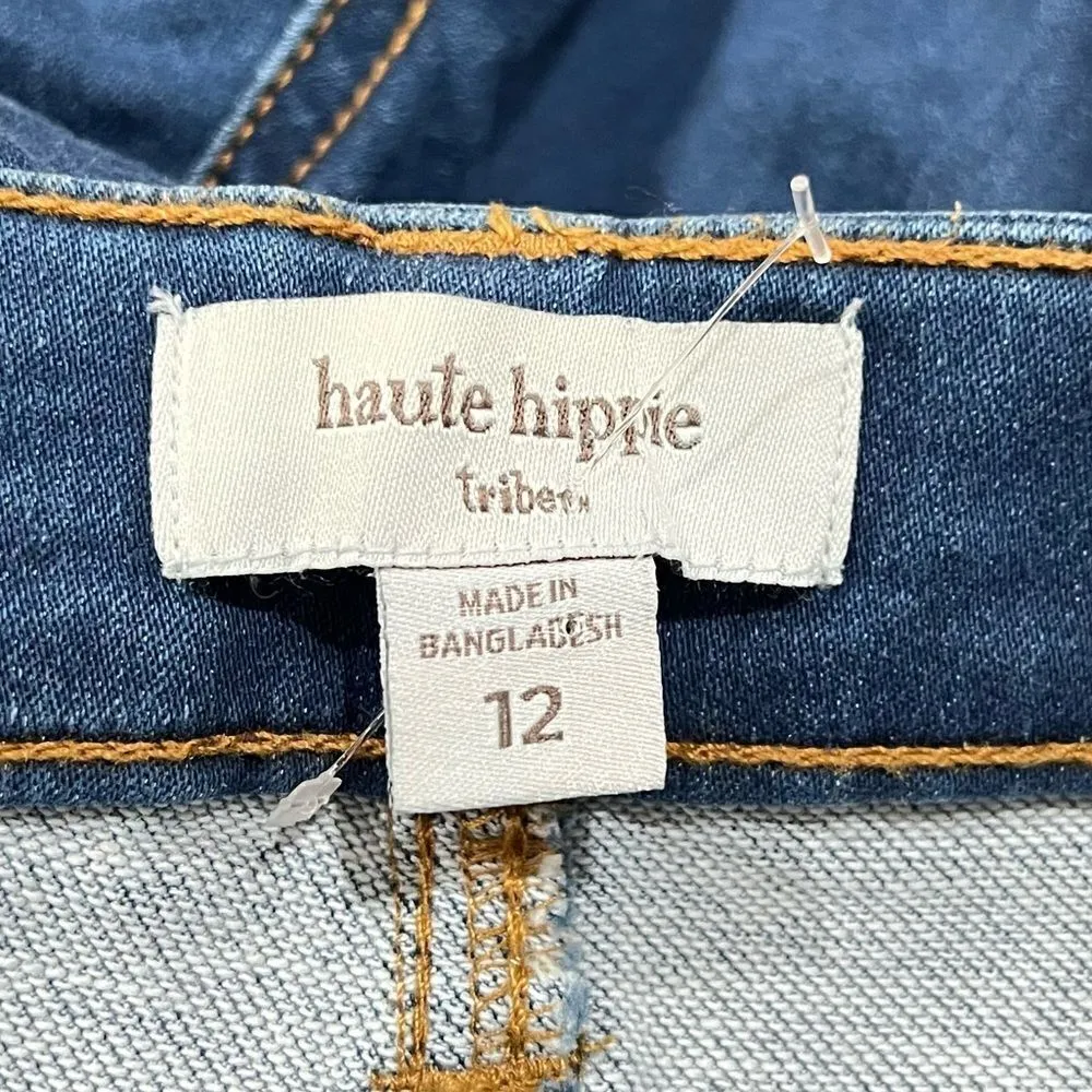 Haute Hippie Mid Rise Medium Wash Denim Jeans with Lace Hem Women’s 12 - Image 3