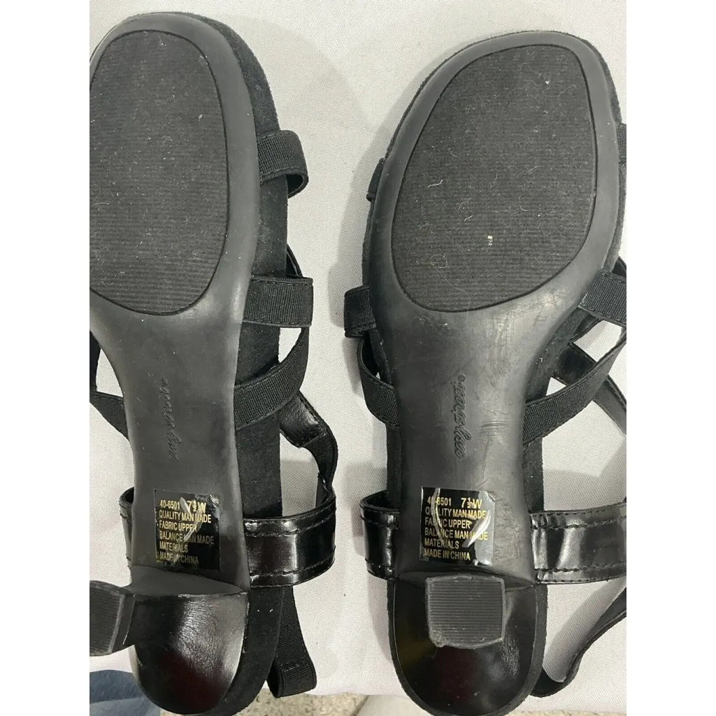 Womans Easy Spirit 40-6501 Size 7.5 W Black Strappy Elastic Heel Sandals - Image 7
