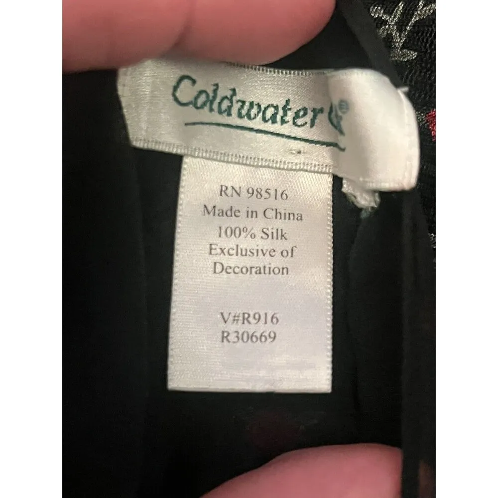 Coldwater Creek 100% Silk Sequined Floral Scarf Shawl Wrap One Size - Image 4