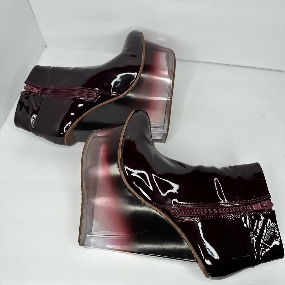 RARE Jeffrey Campbell Womens Icy Dark Wine Clear Booties Boots Wedges size 6.5 - Image 8