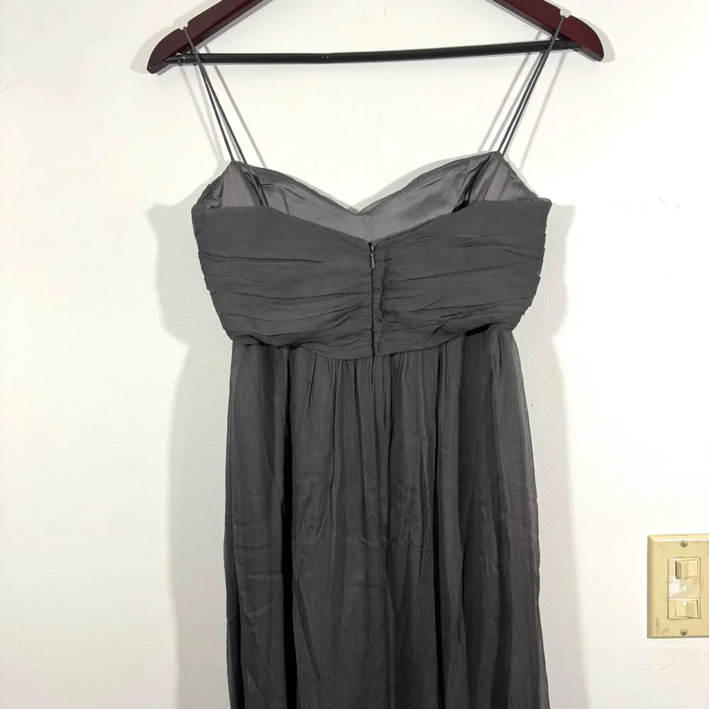 Amsale Gray Flowy Silk Ruched Bust Maxi Dress Size 4 - Image 10